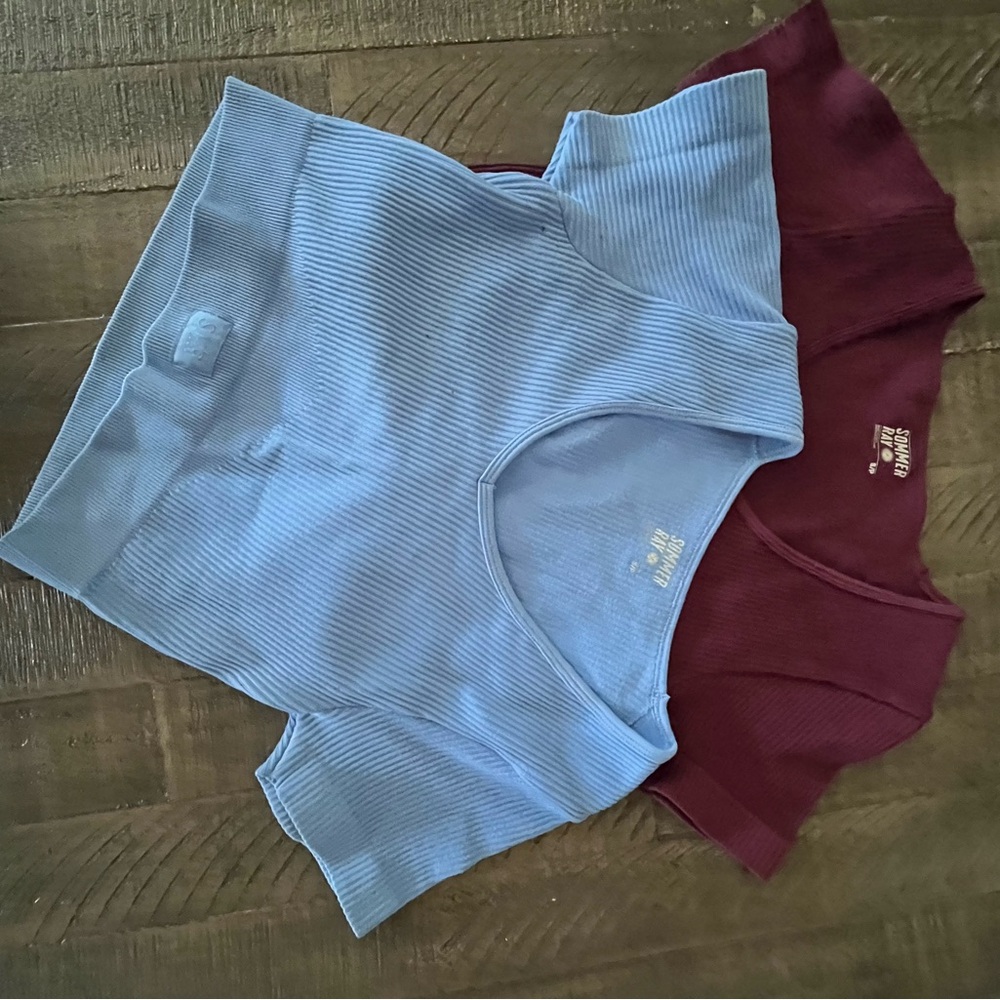 Ribbed Shorts Set - Blue and Maroon